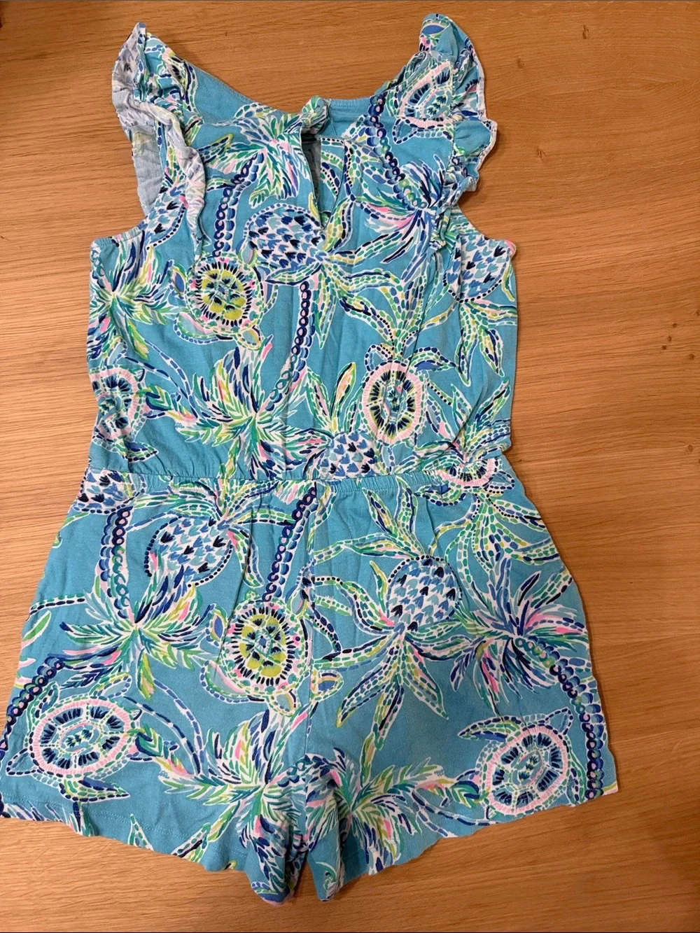 Lilly Pulitzer Turquoise Tropical Print Girls Romper